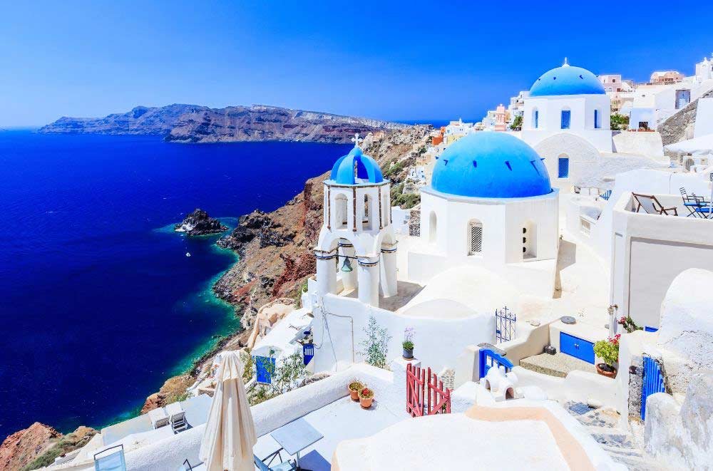 White and Blue building of Santorini on the Coast